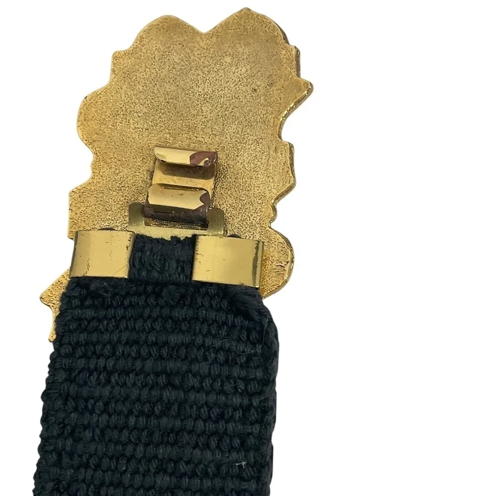 Vintage Gantos Black Belt with Gold Rhinestone Clasp